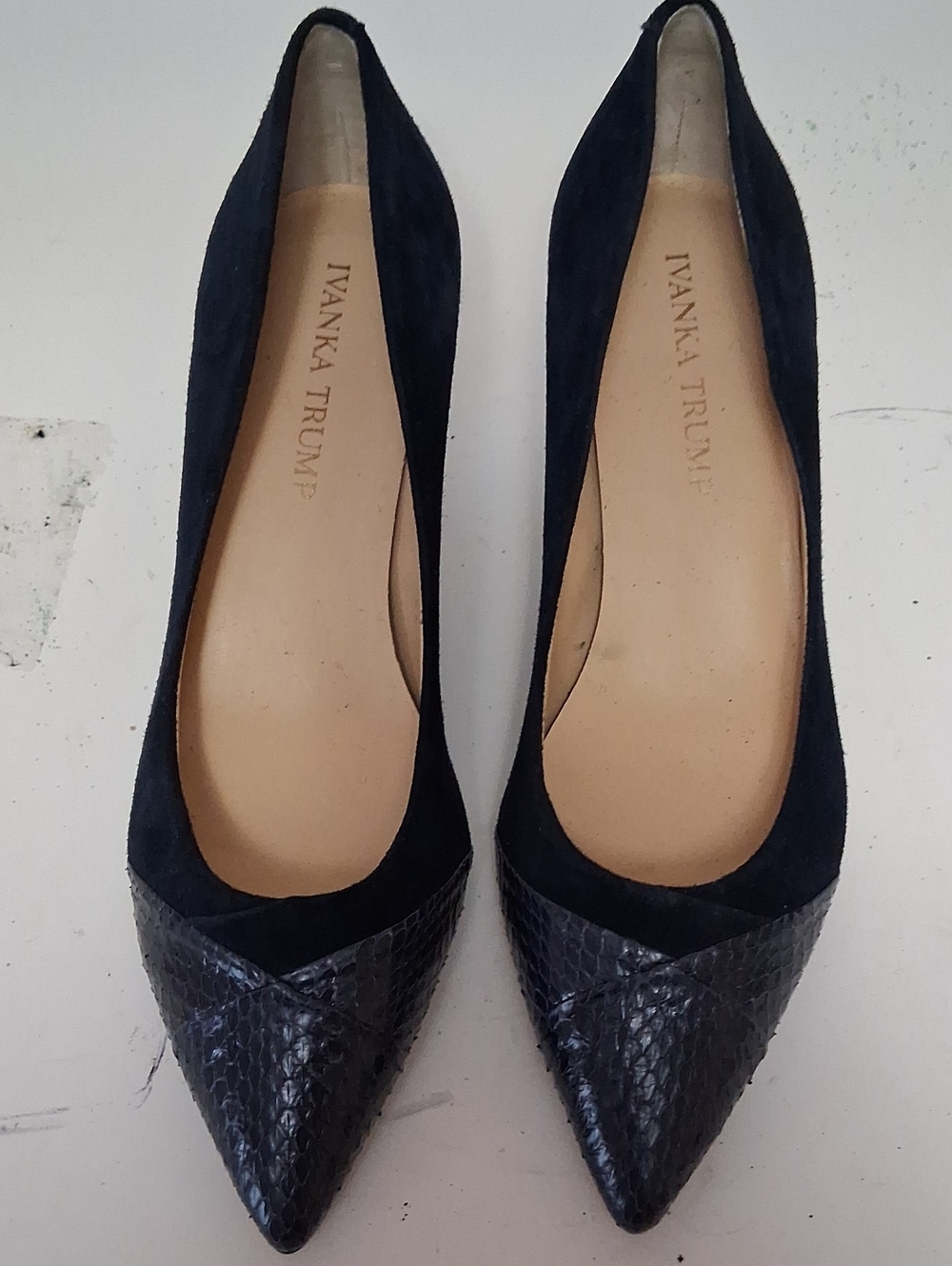Ivanka Trump Navy Blue Pointed Toe Flats with Textured Cap